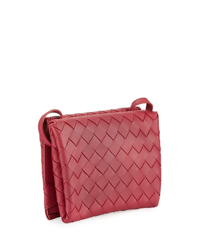 Shop Bottega Veneta Intrecciato Leather Flap Wallet On Chain Crossbody In Dark Red