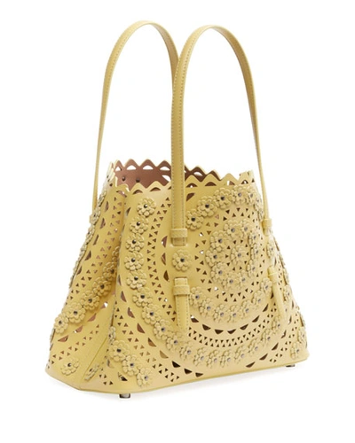 Shop Alaïa Mina Mini Cutout Top Handle Bag In Yellow