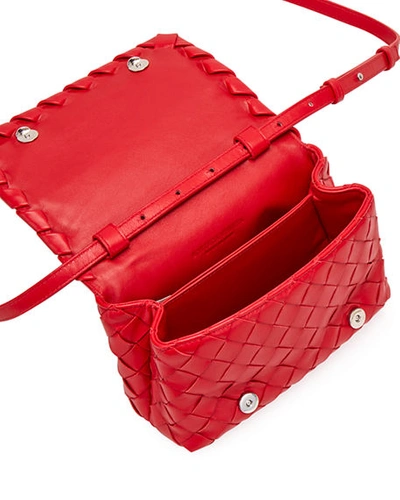 Shop Bottega Veneta Mini Full Flap Intrecciato Crossbody Bag In Red/silver