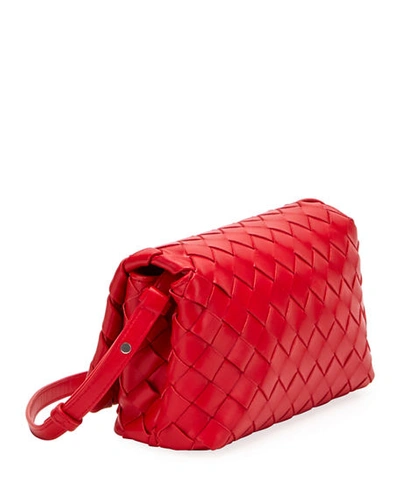 Shop Bottega Veneta Mini Full Flap Intrecciato Crossbody Bag In Red/silver