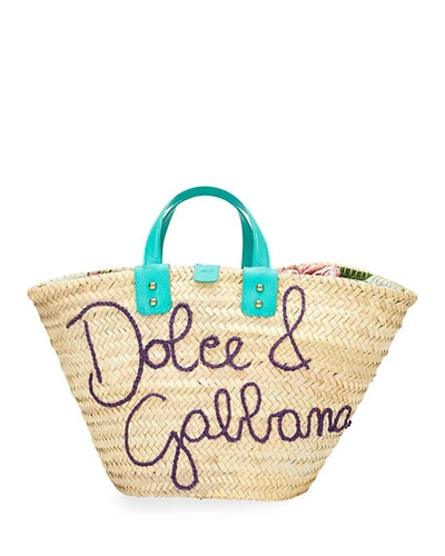 Shop Dolce & Gabbana The Kendra Straw Tote Bag In Green
