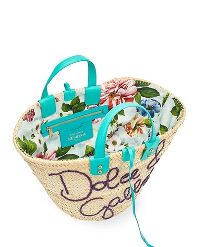 Shop Dolce & Gabbana The Kendra Straw Tote Bag In Green