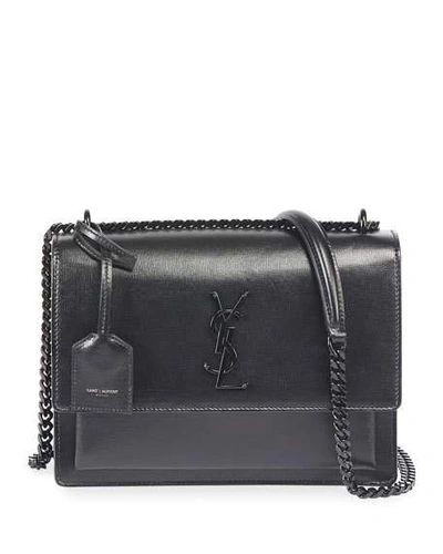 Shop Saint Laurent Sunset Medium Ysl Crossbody Bag In Smooth Leather In Noir