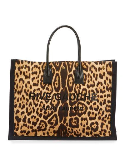 Shop Saint Laurent Noe Leopard-print Rive Gauche Tote Bag In Brown Pattern