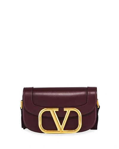 Shop Valentino Supervee Smooth Leather Shoulder Bag In Dark Purple