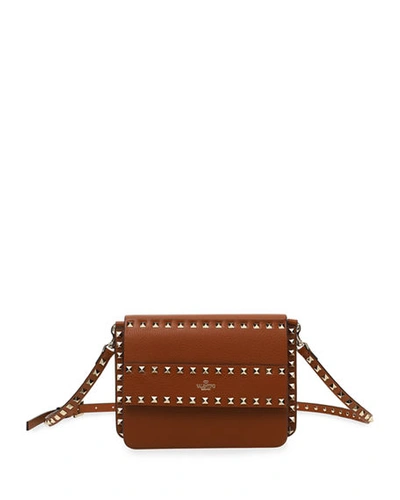 Shop Valentino Rockstud Small Leather Shoulder Bag In Brown