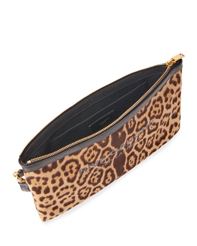 Shop Saint Laurent Leopard-print Zip Wristlet Pouch In Brown Pattern