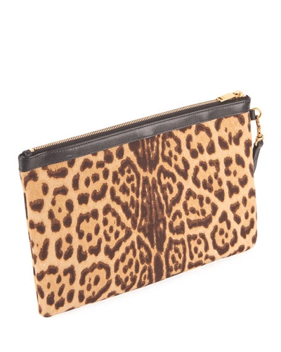 Shop Saint Laurent Leopard-print Zip Wristlet Pouch In Brown Pattern