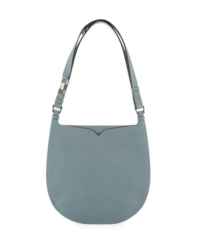 Shop Valextra Textured Small Hobo Bag In Light Gray