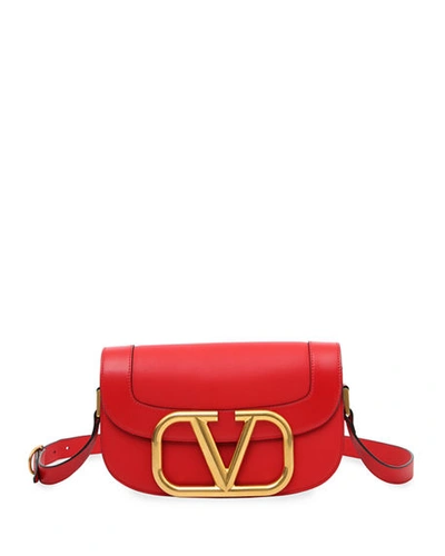 Shop Valentino Supervee Smooth Leather Shoulder Bag In Red