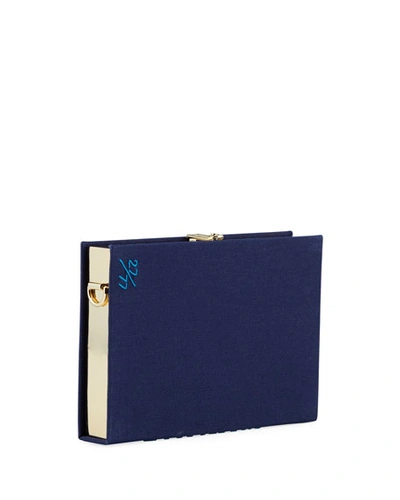 Shop Olympia Le-tan Mykonos Strapped Book Clutch Bag In Blue