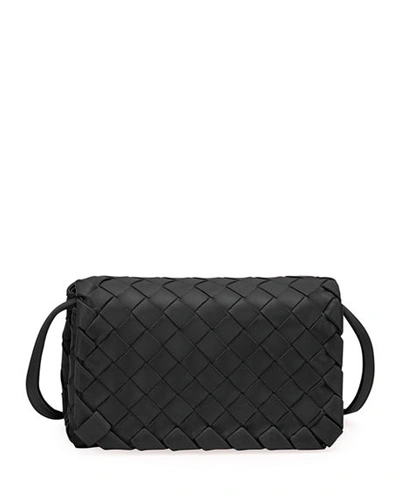Shop Bottega Veneta Mini Full Flap Intrecciato Crossbody Bag In Black