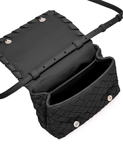 Shop Bottega Veneta Mini Full Flap Intrecciato Crossbody Bag In Black