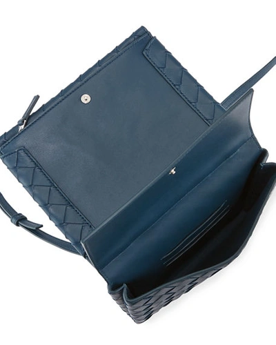 Shop Bottega Veneta Intrecciato Leather Flap Wallet On Chain Crossbody In Dark Blue