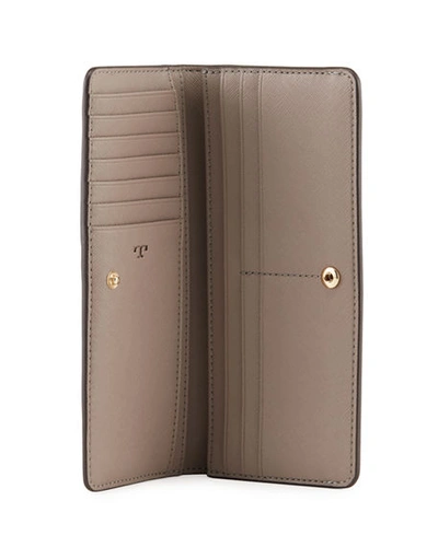 Shop Tory Burch Robinson Slim Leather Wallet In Gray