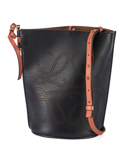 Shop Loewe Gate Anagram Bucket Bag In Black/brown