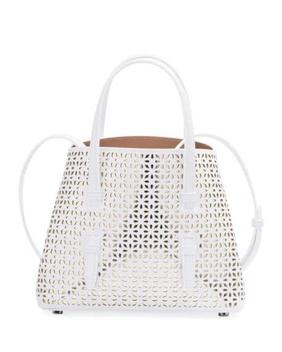 Shop Alaïa Mina Mini Cutout Top Handle Bag In White/gold