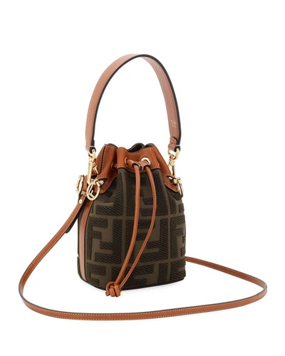 Shop Fendi Mon Tresor Mini Ff Embroidery Bucket Bag In Brown Pattern
