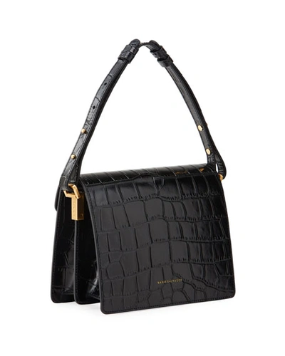 Shop Marge Sherwood Vintage Small Croc-print Shoulder Bag In Black