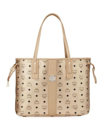 Shop Mcm Medium Visetos Shopper Tote Bag In Gold