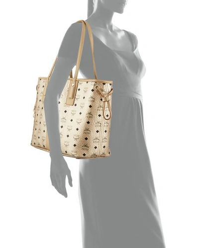 Shop Mcm Medium Visetos Shopper Tote Bag In Gold