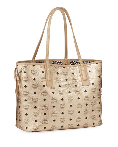 Shop Mcm Medium Visetos Shopper Tote Bag In Gold