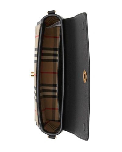 Burberry Note Medium Leather & Vintage Check Crossbody Bag In Black