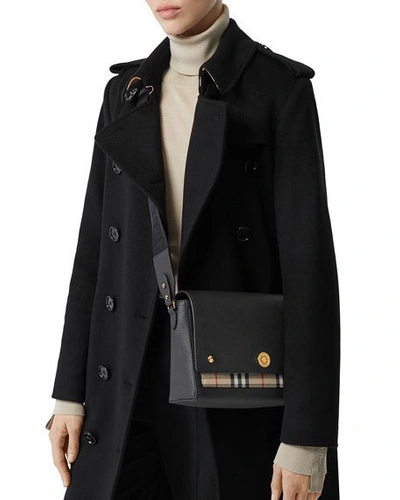 Burberry Note Medium Leather & Vintage Check Crossbody Bag In Black