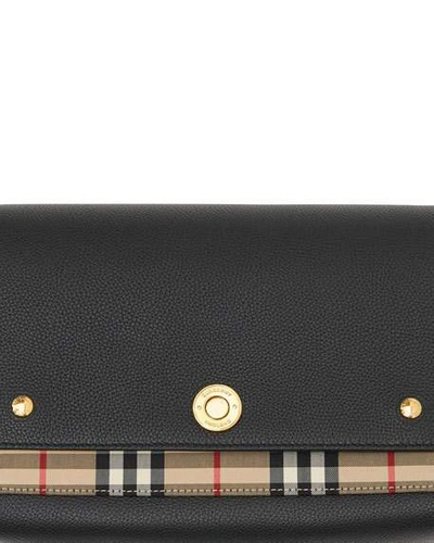 Burberry Note Medium Leather & Vintage Check Crossbody Bag In Black