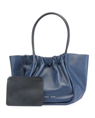 Shop Proenza Schouler Large Ruched Smooth Leather Tote Bag In Navy