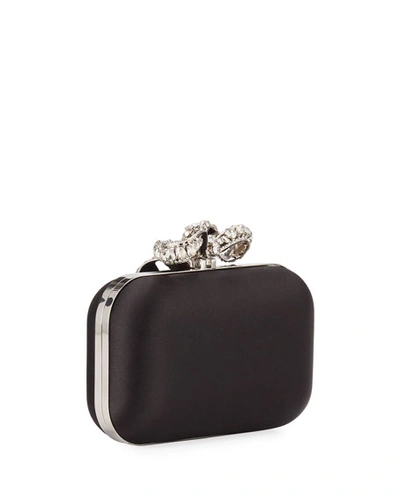 Shop Jimmy Choo Cloud Satin Crystal Bow Clutch Bag In Black