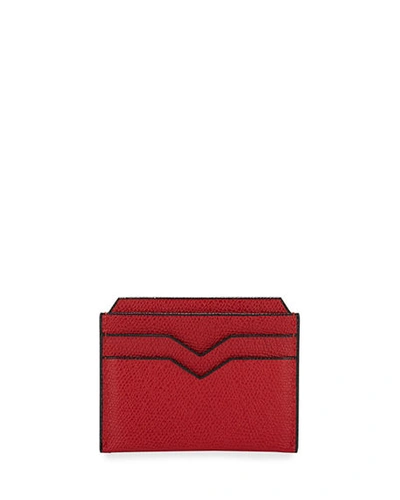 Shop Valextra Saffiano Leather Card Case In Red