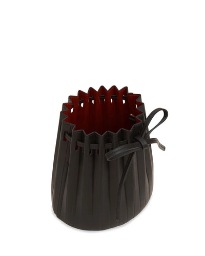 Shop Mansur Gavriel Mini Pleated Vegetable-tanned Bucket Bag In Black/red