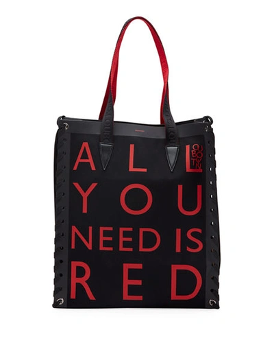 Shop Christian Louboutin Cabalace Small Canvas Xian Tote Bag In Black/red