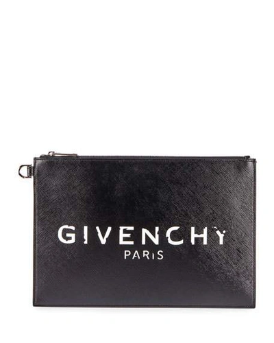 Shop Givenchy Iconic Prints Flat Medium Pouch Clutch Bag In Black