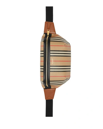 Shop Burberry Sonny Icon Stripe E-canvas Belt Bag In Brown Pattern