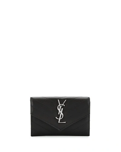 Shop Saint Laurent Ysl Grain De Poudre V-flap Card Case In Black