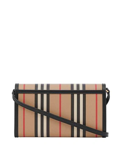 Shop Burberry Hannah Icon Striped Wallet/crossbody Bag In Brown Pattern