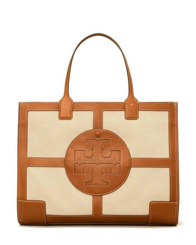 Shop Tory Burch Ella Canvas Quadrant Top Handle Tote Bag In Brown