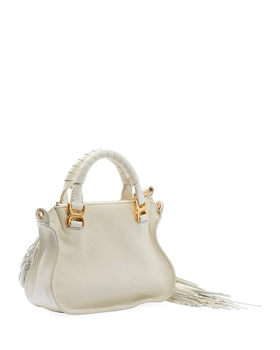Shop Chloé Marcie Mini Fringe Double-carry Satchel Bag In White