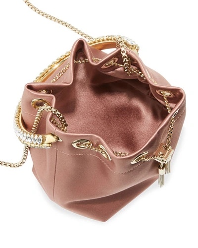 Shop Jimmy Choo Bon Bon Satin Top Handle Bag With Crystals In Blush