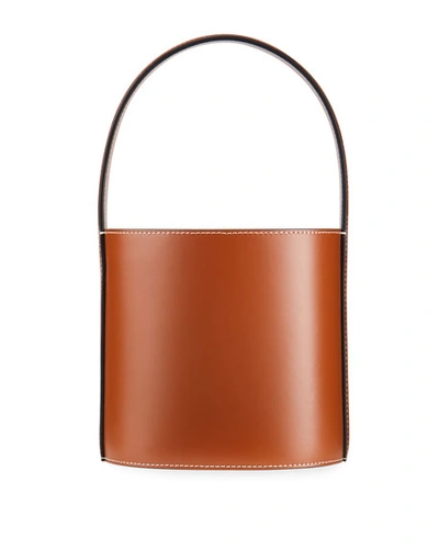 Shop Staud Bissett Smooth Leather Top-handle Bucket Bag - Saddle