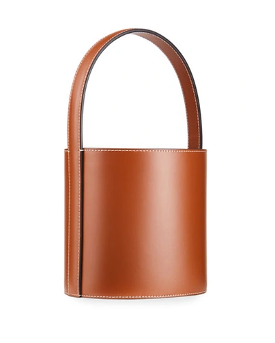 Shop Staud Bissett Smooth Leather Top-handle Bucket Bag - Saddle