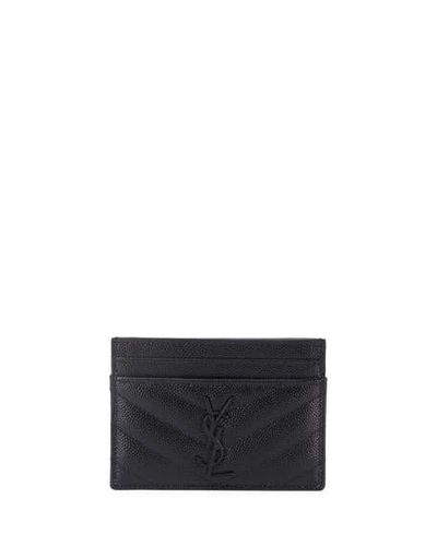 Shop Saint Laurent Ysl Monogram Card Case In Grained Leather In Black