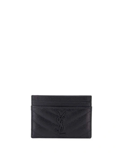 Saint Laurent Ysl Monogram Card Case In Grained Leather In Black