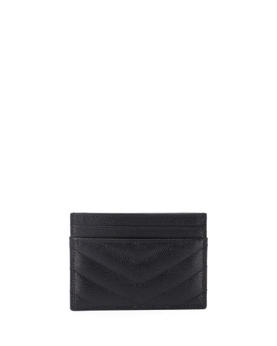 Shop Saint Laurent Ysl Monogram Card Case In Grained Leather In Black