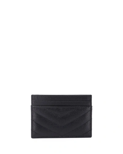 Saint Laurent Ysl Monogram Card Case In Grained Leather In Black
