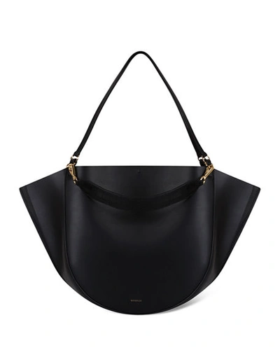 Shop Wandler Mia Calf Leather Tote Bag In Black