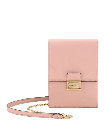 Shop Fendi Kan U Matte Grace Calf Crossbody Wallet In Light Pink