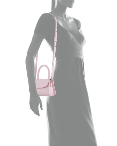 Shop By Far Mini Crocodile-embossed Top-handle Bag In Pink